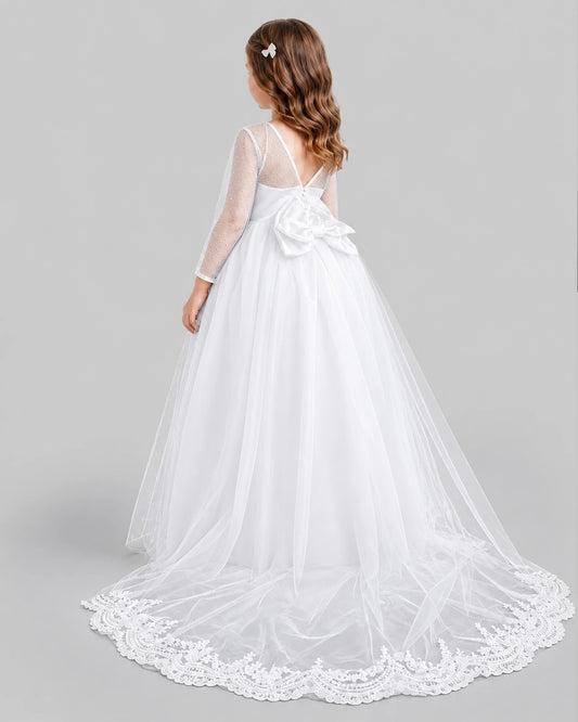 White Ball Gown Girls Pageant Dresses Back