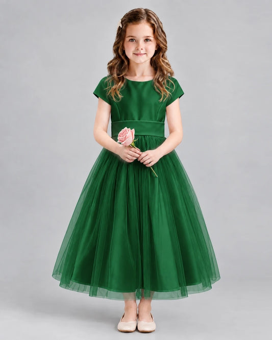 Dark Green A-line Flower Girl Dresses Front