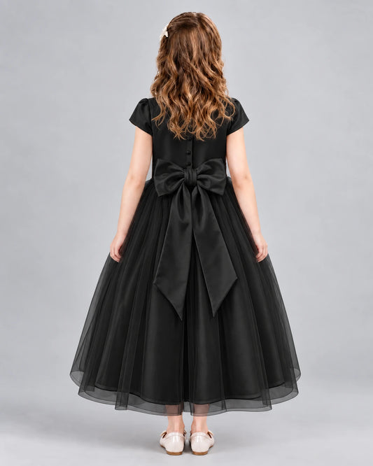 Black A-line Flower Girl Dresses Back