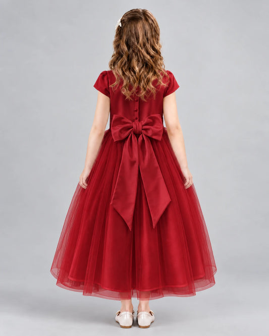 Burgundy A-line Flower Girl Dresses Back