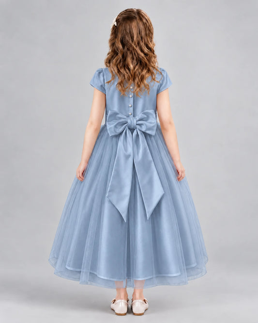 Dusty Blue A-line Flower Girl Dresses Back