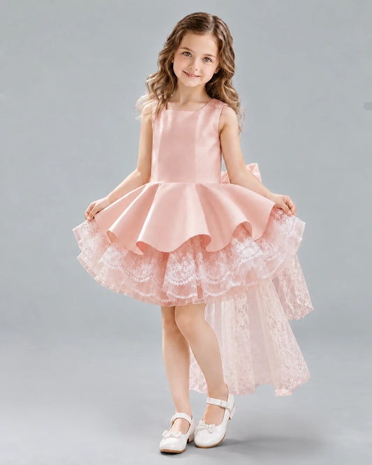 Blush Pink A-line Girls Formal Dresses Front