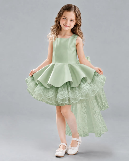 Sage Green A-line Girls Formal Dresses Front