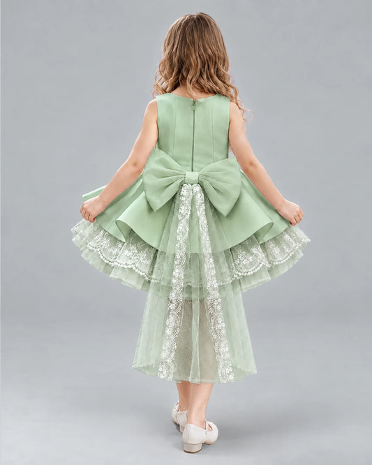Sage Green A-line Girls Formal Dresses Back