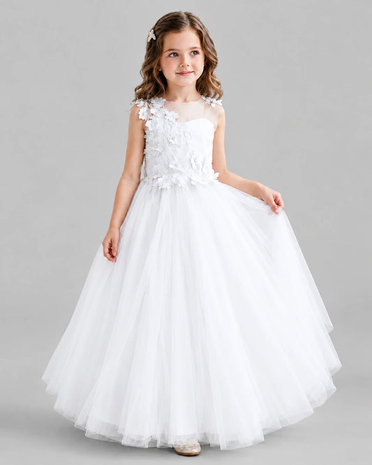 White Ball Gown Flower Girl Dresses Front