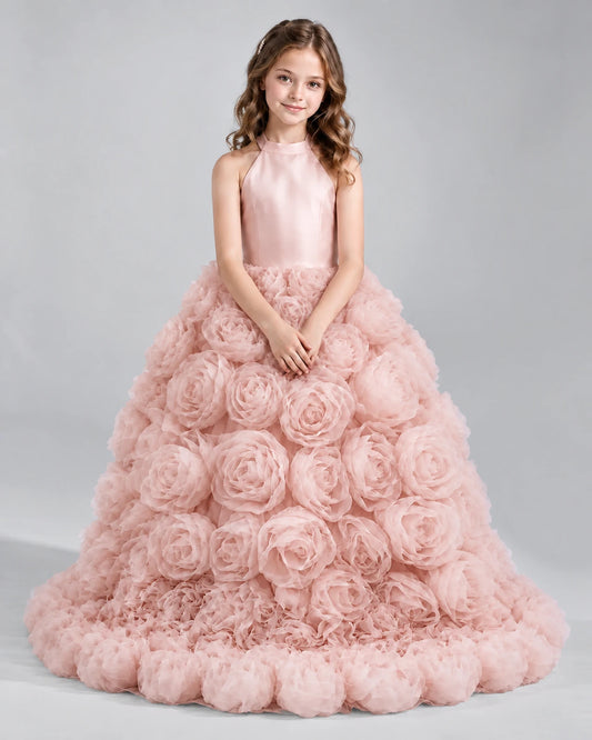 Blush Pink Ball Gown Girls Pageant Dresses Front