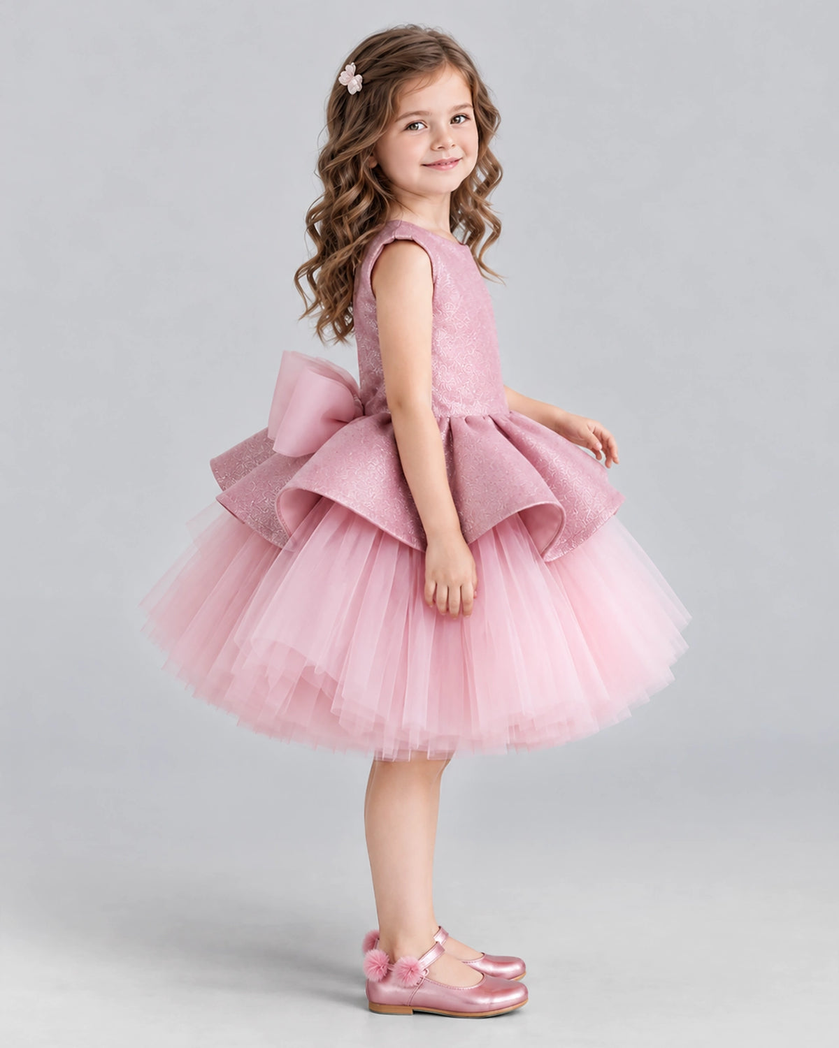 Pink Ball Gown Girls Formal Dresses Side