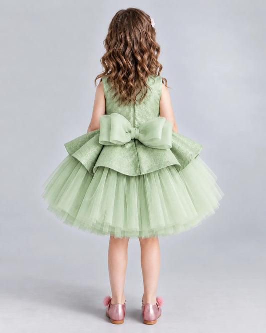 Sage Green Ball Gown Girls Formal Dresses Back