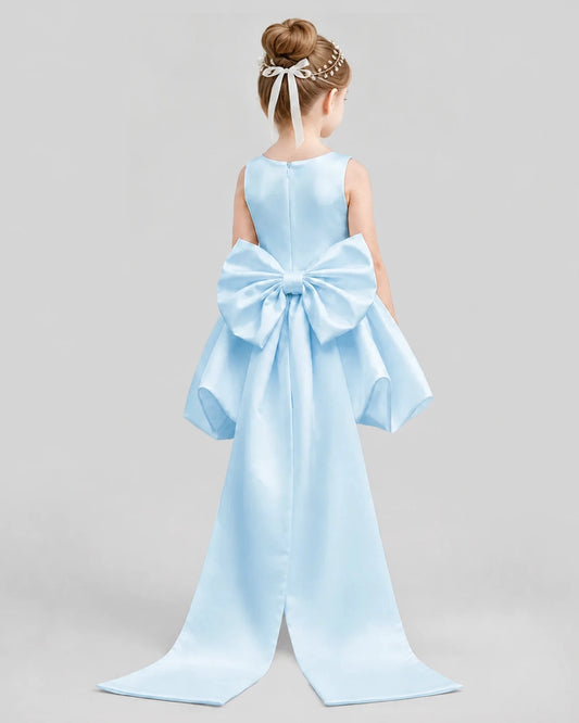 Baby Blue Flared Girls Formal Dresses Back