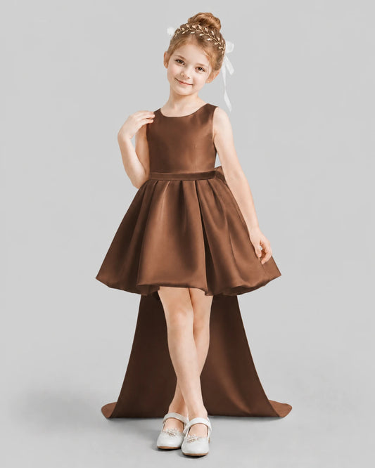 Chocolate Flared Girls Formal Dresses Front