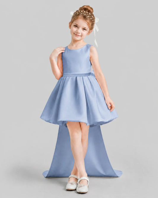 Dusty Blue Flared Girls Formal Dresses Front