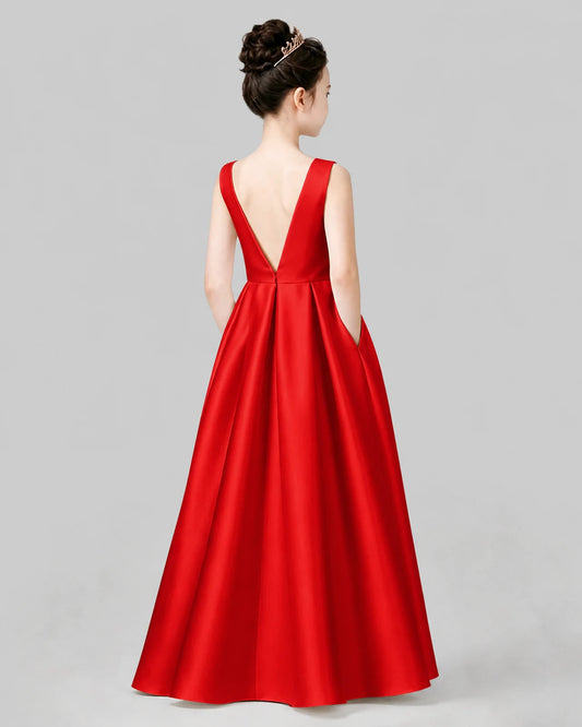 Red A-line Girls Formal Dresses Back