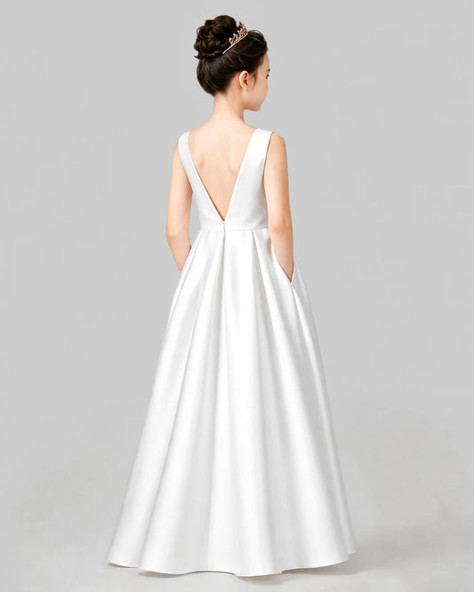 White A-line Girls Formal Dresses Back