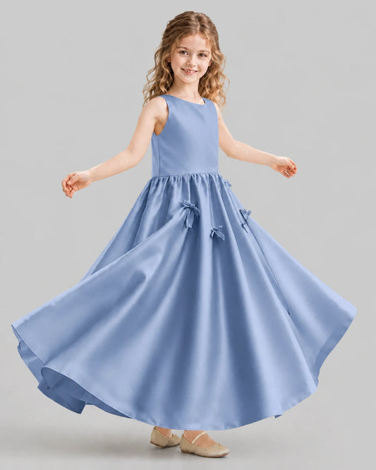 Dusty Blue A-line Girls Formal Dresses Front