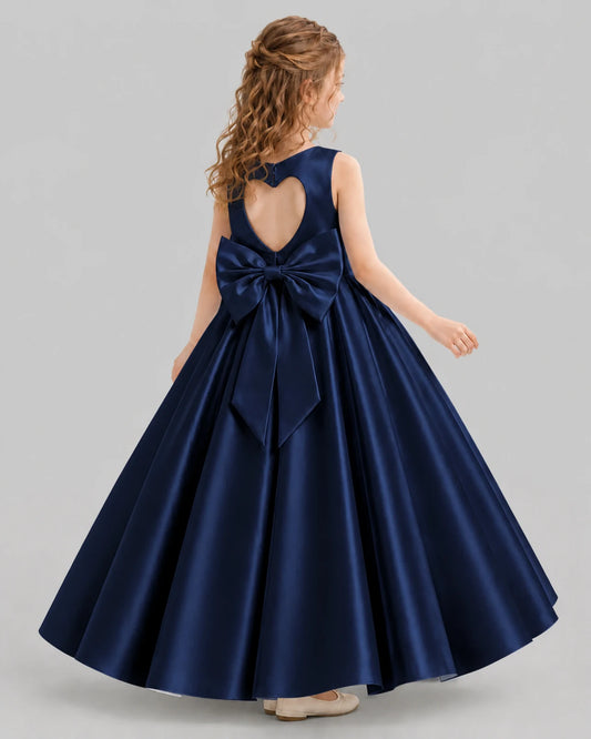 Navy Blue A-line Girls Formal Dresses Back