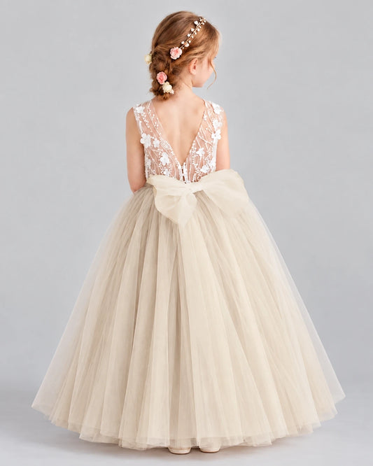 Champagne Ball Gown Flower Girl Dresses Back