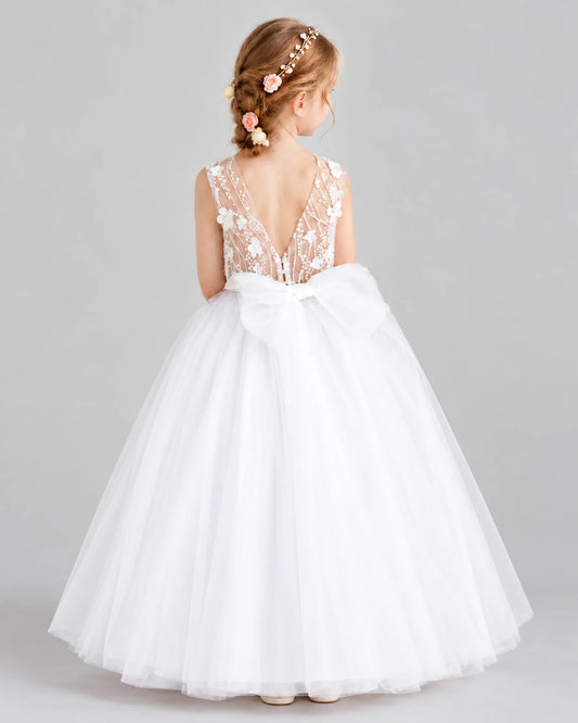 White Ball Gown Flower Girl Dresses Back