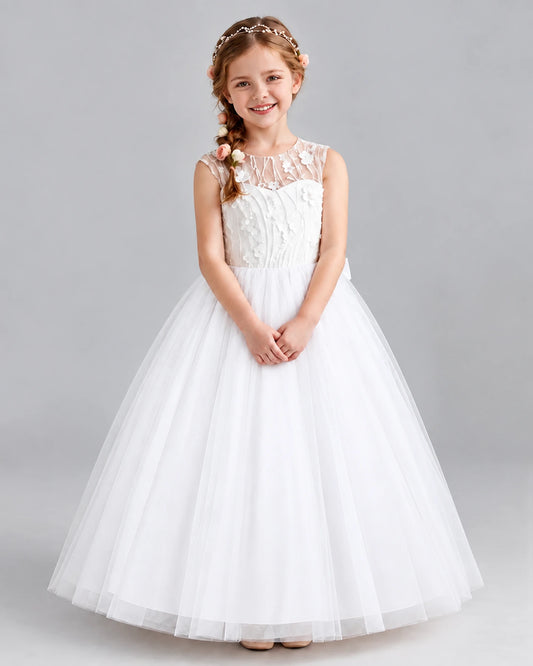 White Ball Gown Flower Girl Dresses Front