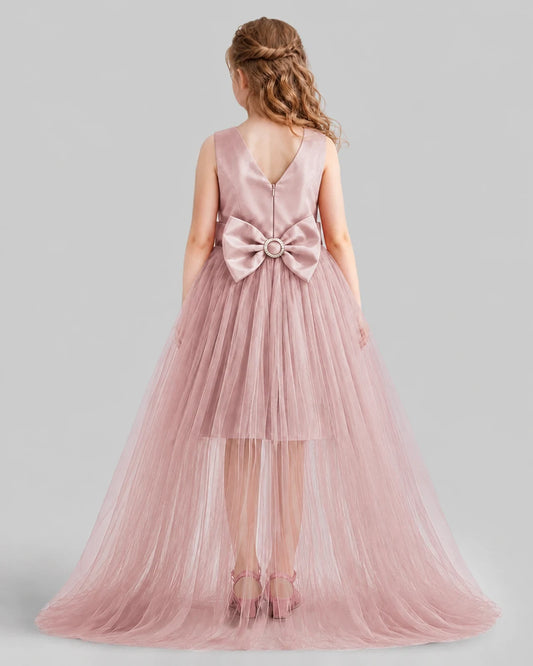 Blush Pink Flared Girls Pageant Dresses Back