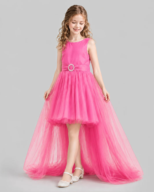 Hot Pink Flared Girls Pageant Dresses Side