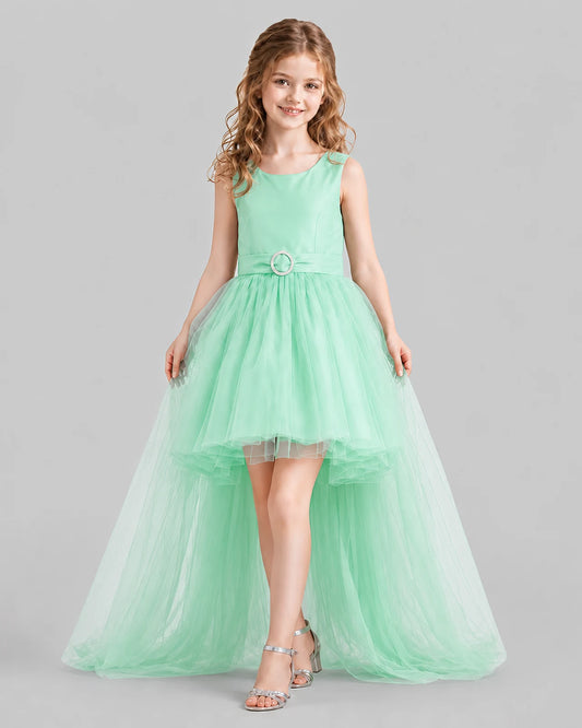 Mint Green Flared Girls Pageant Dresses Front