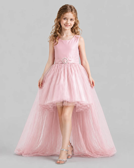 Pink Flared Girls Pageant Dresses Front