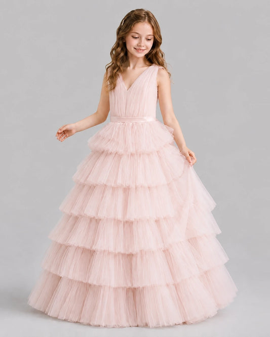 Blush Pink Ball Gown Girls Pageant Dresses Front