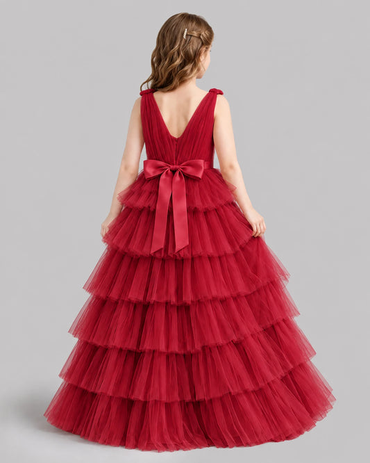 Burgundy Ball Gown Girls Pageant Dresses Back