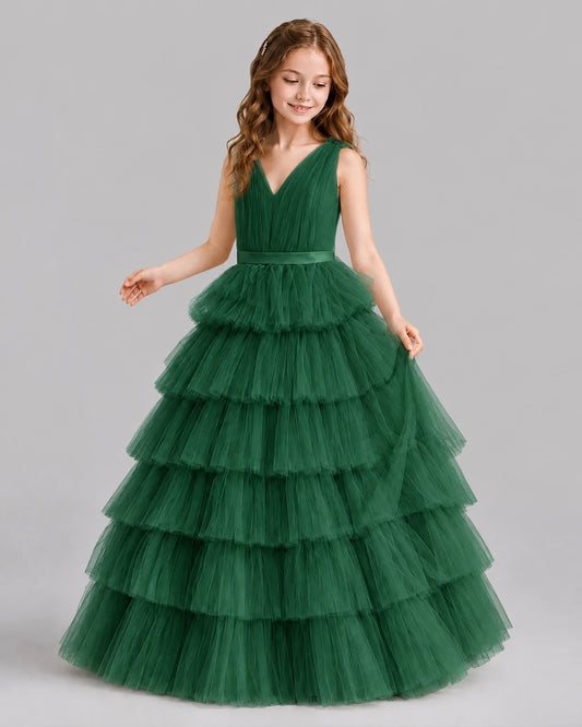 Dark Green Ball Gown Girls Pageant Dresses Front