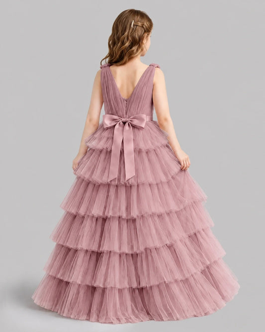 Dusty Rose Ball Gown Girls Pageant Dresses Back