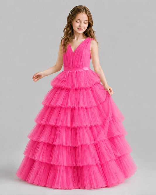 Hot Pink Ball Gown Girls Pageant Dresses Front