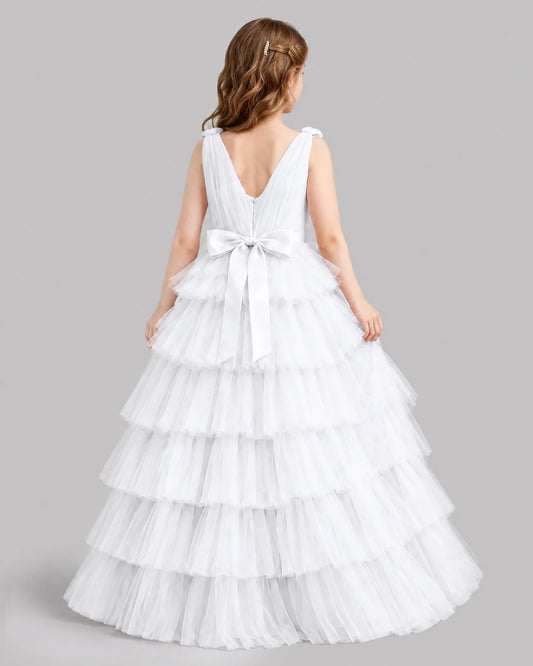 White Ball Gown Girls Pageant Dresses Back