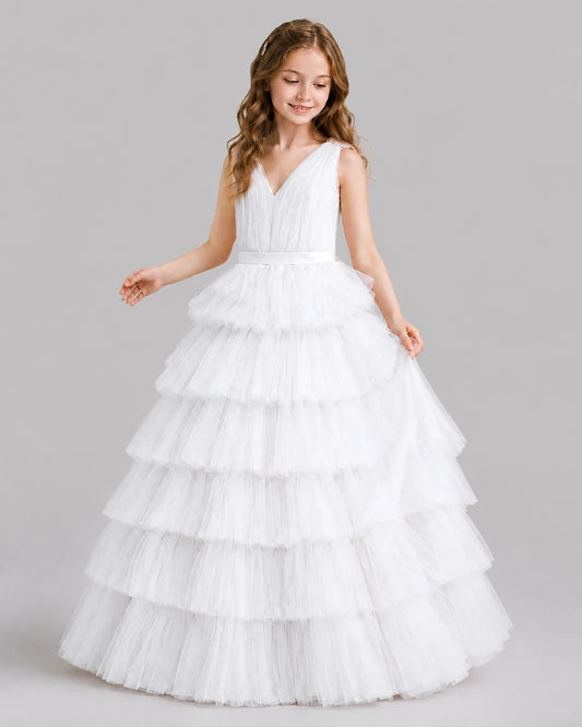 White Ball Gown Girls Pageant Dresses Front