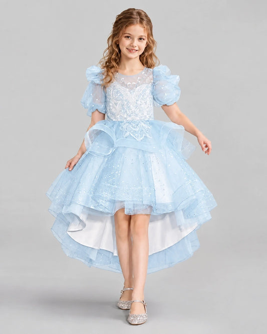 Baby Blue A-line Girls Pageant Dresses Front
