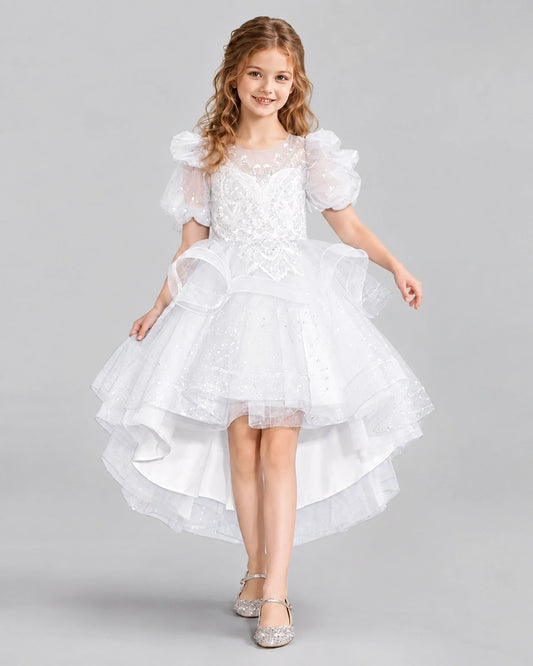 White A-line Girls Pageant Dresses Front