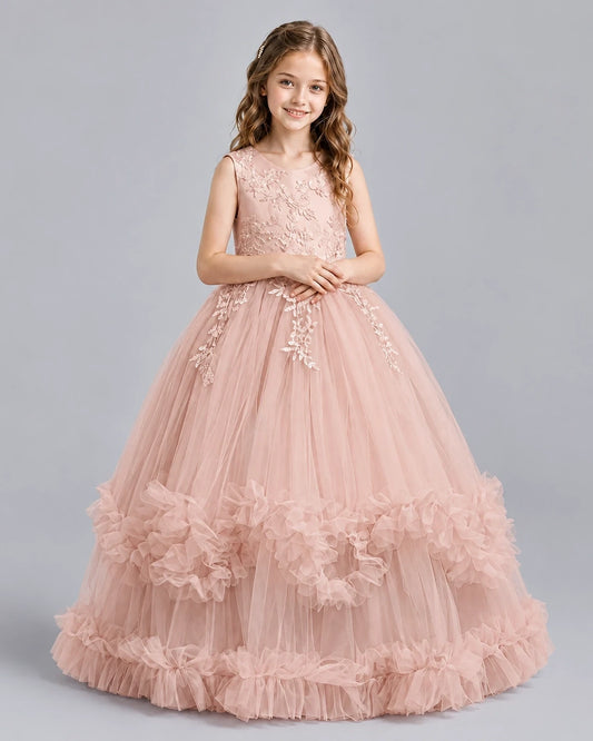 Blush Pink Ball Gown Girls Pageant Dresses Front