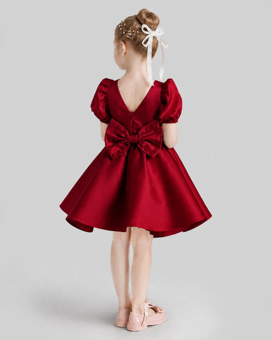 Burgundy Flared Flower Girl Dresses Back