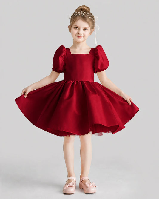 Burgundy Flared Flower Girl Dresses Front