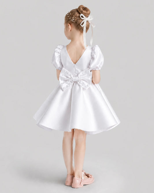 White Flared Flower Girl Dresses Back