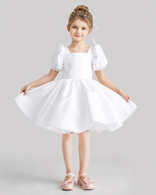 White Flared Flower Girl Dresses Front
