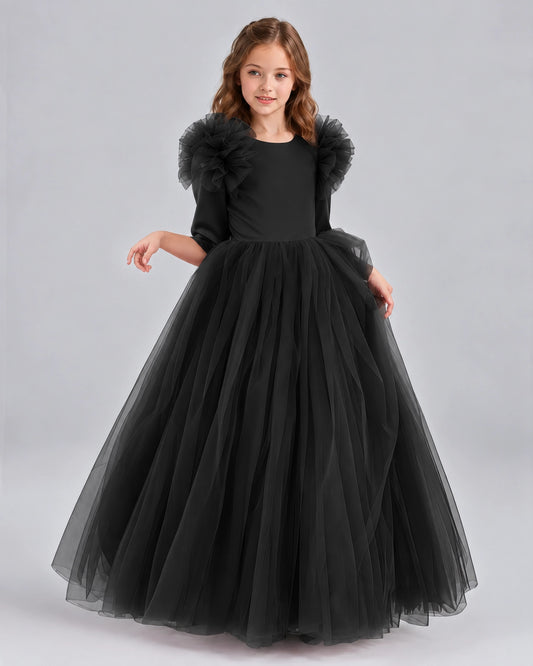 Black Ball Gown Girls Formal Dresses Front