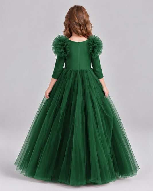 Dark Green Ball Gown Girls Formal Dresses Back