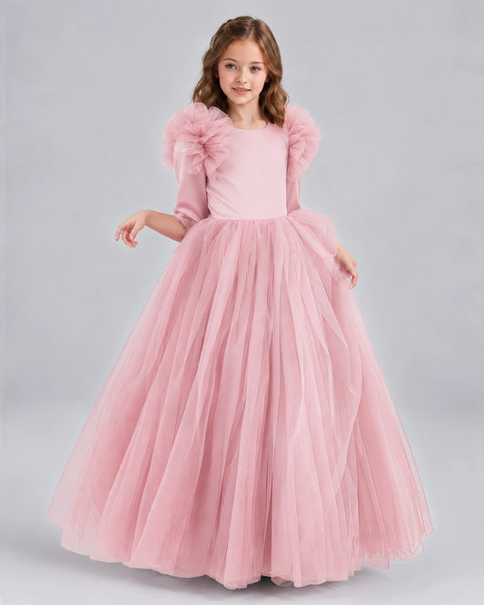 Pink Ball Gown Girls Formal Dresses Front