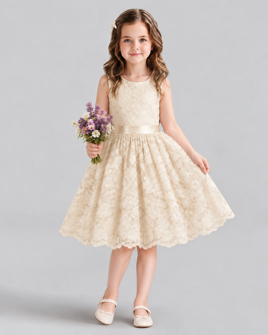 Champagne A-line Flower Girl Dresses Front