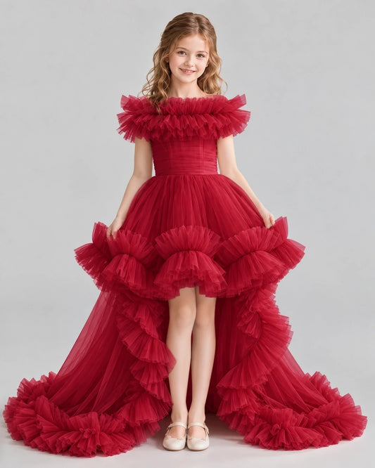 Burgundy Ball Gown Girls Pageant Dresses Front
