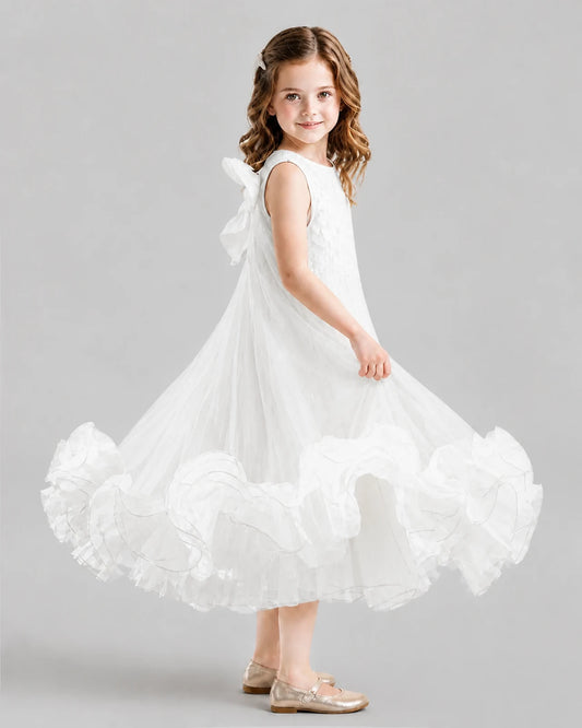Ivory A-line Girls Formal Dresses Side
