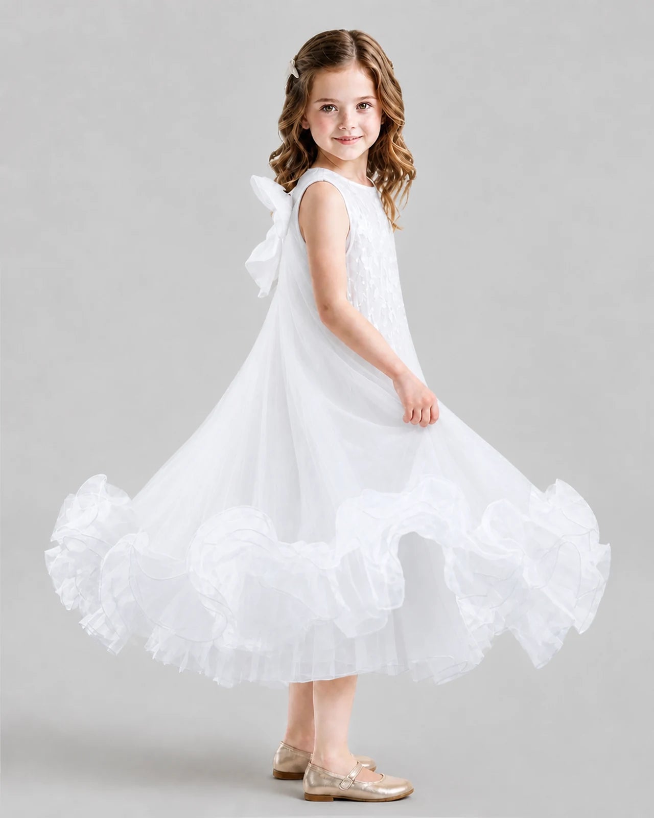 White A-line Girls Formal Dresses Side