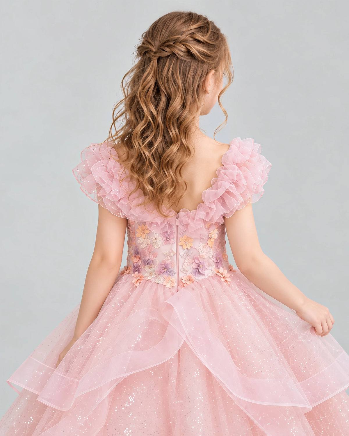 Blush Pink Ball Gown Girls Pageant Dresses Back_Detail