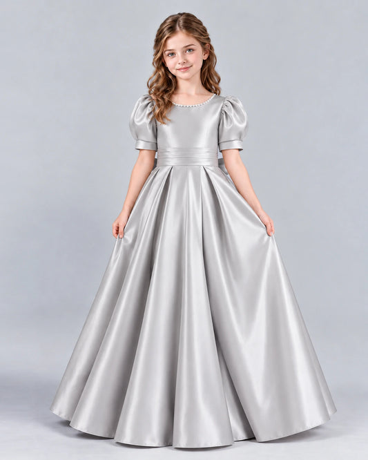 Silver Ball Gown Girls Formal Dress Front