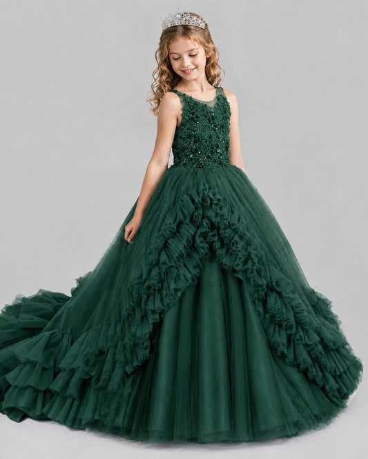 Dark Green Ball Gown Girls Pageant Dresses Front